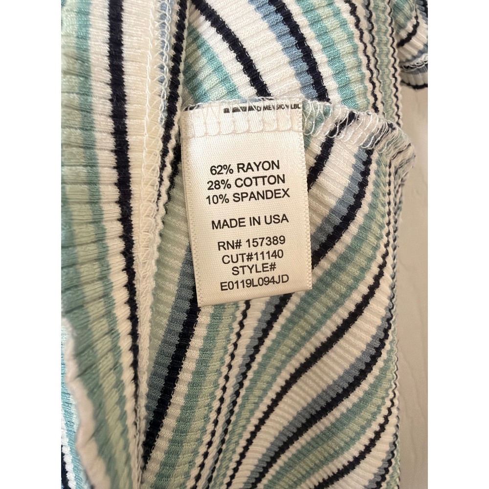 Altar'd State Striped Ribbed Knit Cinch Bust Mini Dress Blue Green White Medium - Picture 3 of 4